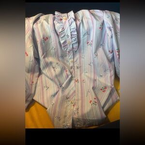 Striped Floral Ruffle Blouse